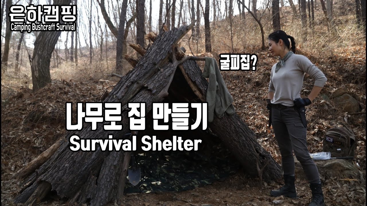 Buschcraft Korea /죽은 나무로 텐트 만들기/봄캠핑/Survival Shelter/Camping/Bushcraft/Survival/Wild camping