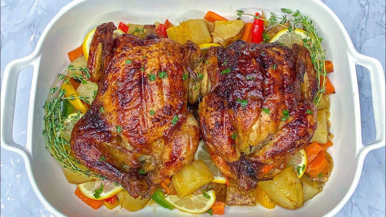 Жареная корнуоллская курица с чесночным маслом и травами | Корнуоллская курица | Жареный цыпленок...