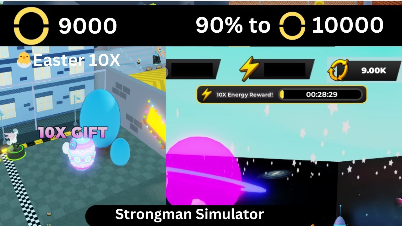 Получите 9000-е перерождение с 🐣X10 Energy Easter🐣 Roblox Strongman Simulator