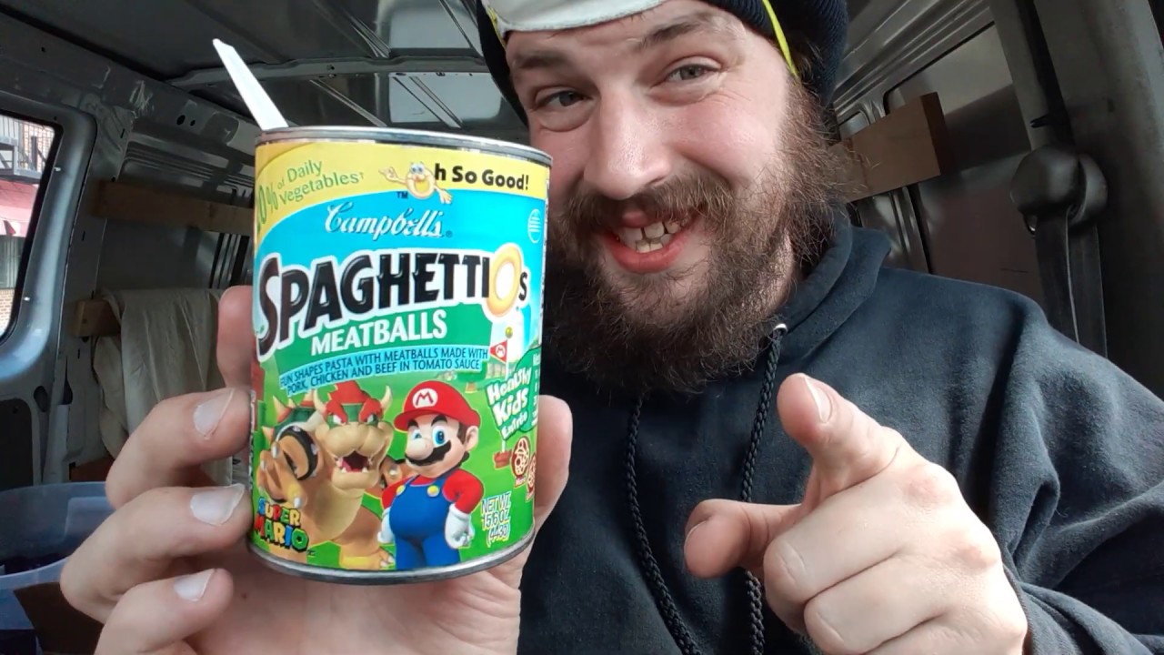 Spaghettios w/ Meatballs feat. Super Mario Shaped Pasta by Campbell's Food / Drink Review