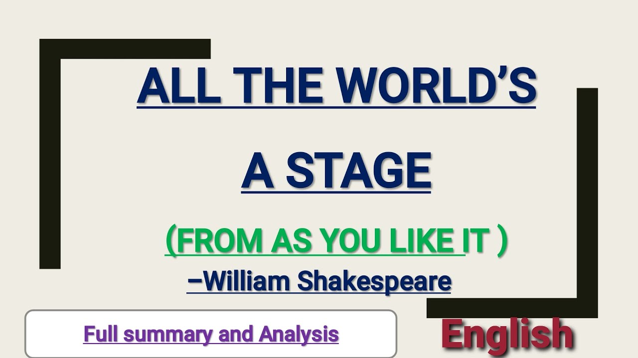 All the World's a Stage by William Shakespeare |Class 12 | As You Like It | Poem