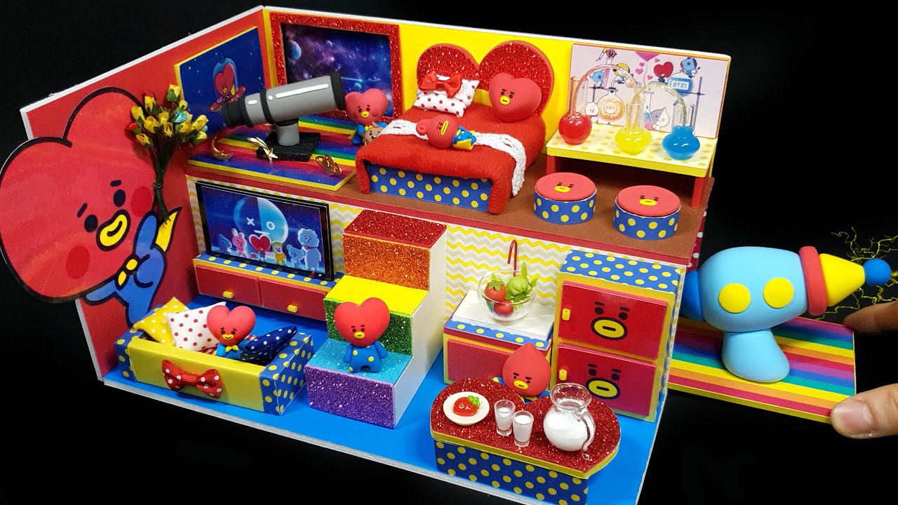 DIY Miniature BTS&BT21 Board House # - Build Amazing Apartment for TATA!