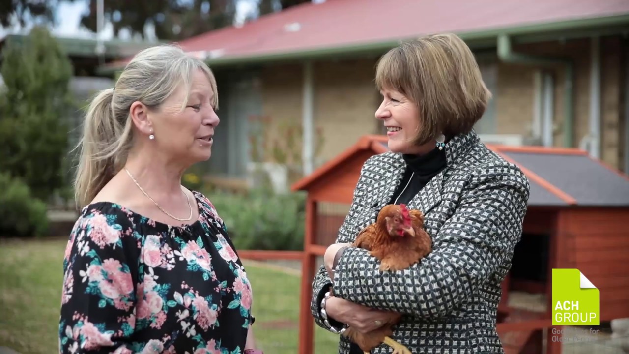 Jane Reilly visits Myra, Rhonda & chicken 'Henny Penny' at ACH Group Kapara Residential Care