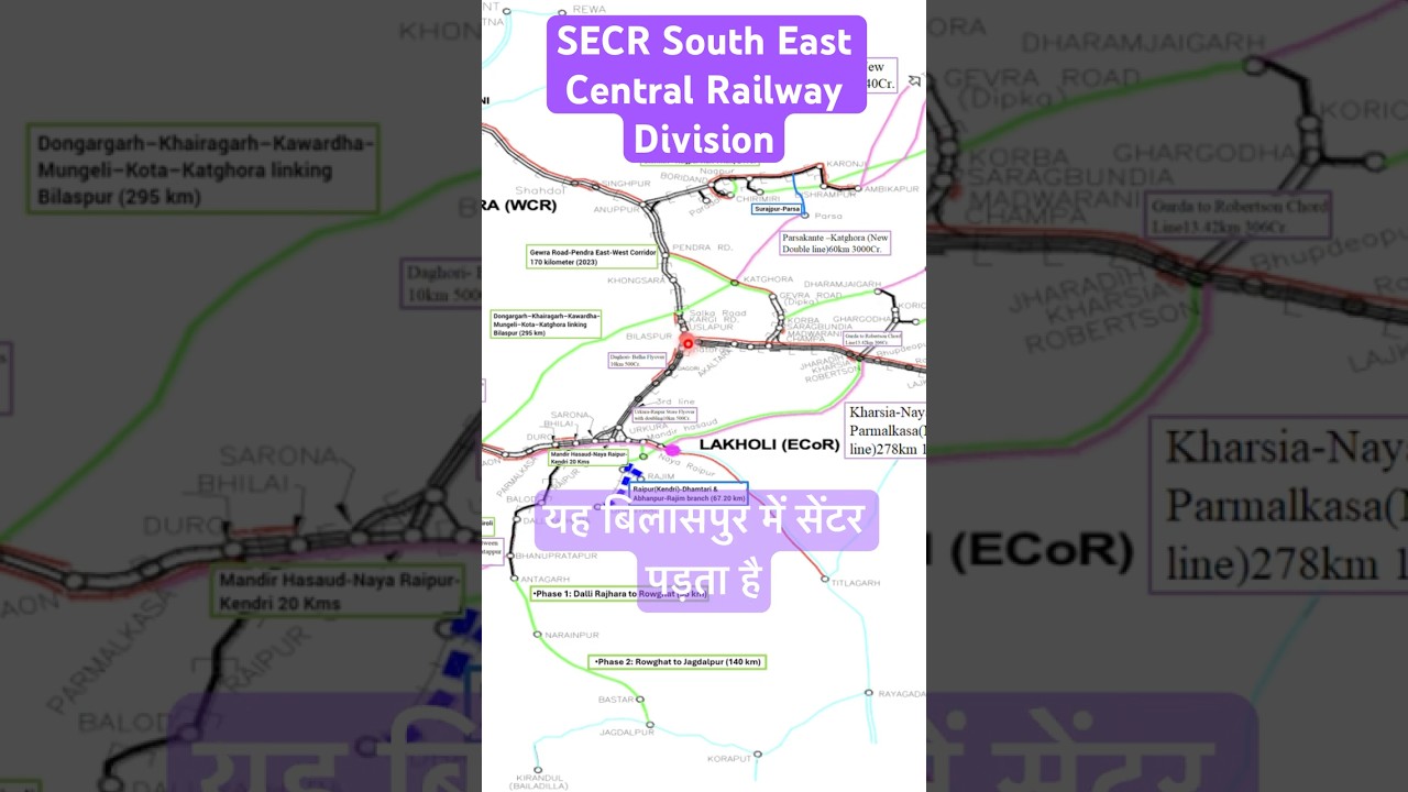 SECR Division map Bilaspur zone Indian Railway Nagpur Raipur Durg Jharsuguda Anuppur Ambikapur Korba