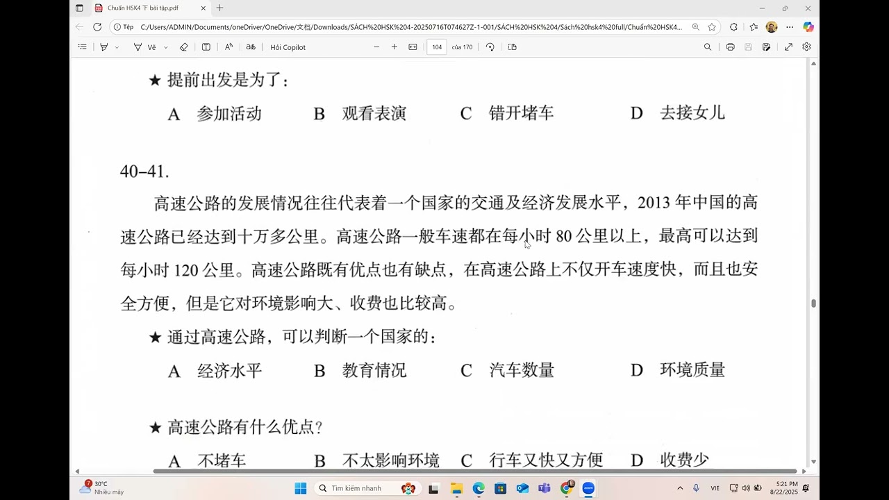 hsk 5 bài 1  - tiếng Trung Hoàng Liên, thầy Thọ zalo 0977941896