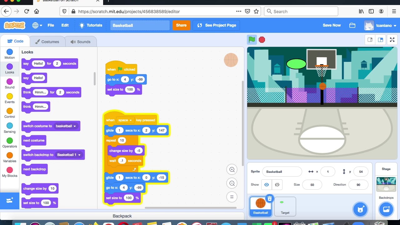 Scratch Basketball With Variables for Timer and Score