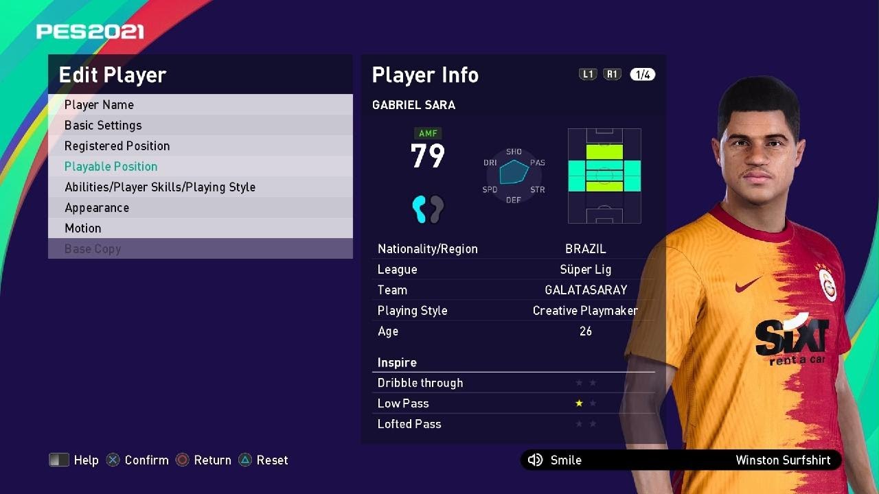 Gabriel sara face e footbal pes 2021 galatasaray