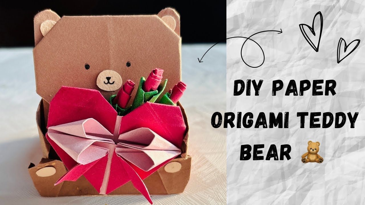 DIY Paper Origami Teddy Beer with Bow Heart and flowers | Origami Teddy Bear 🧸 | Easy To Make