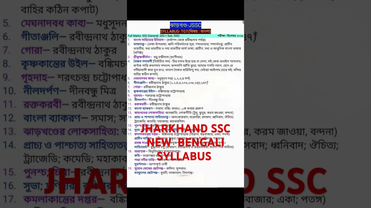 JHARKHAND SCHOOL SERVICE COMMISSION NEW BENGALI SYLLABUS #shorts#ytshort #shortvideo #ytshorts #jssc