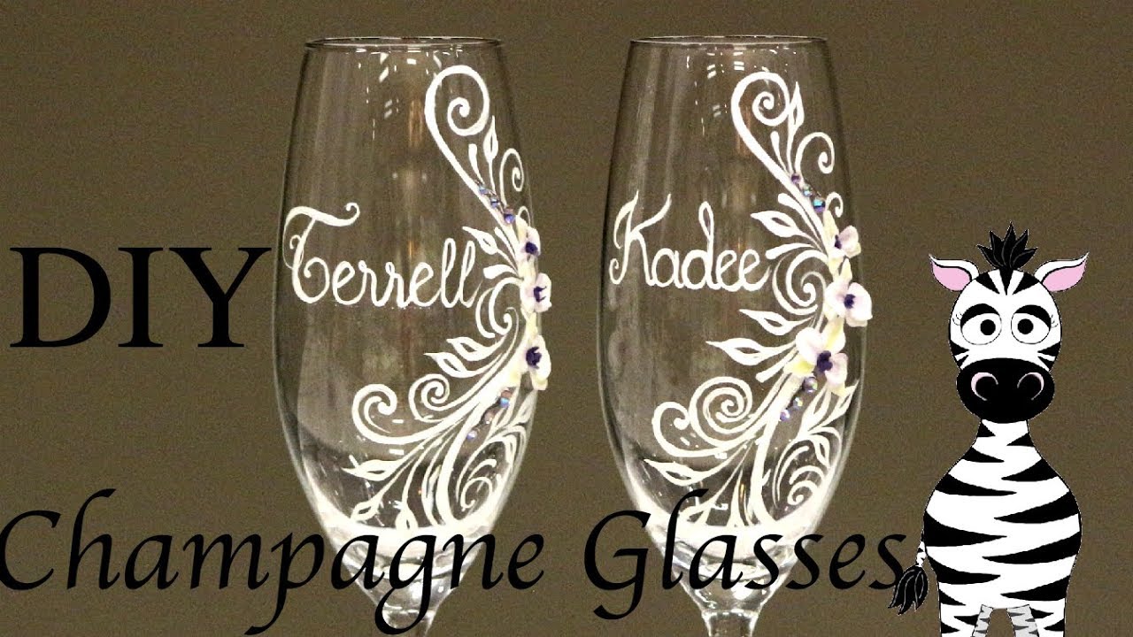 Personalized Champagne Glasses with 3D Flowers Acrylic Nail Art Tutorial