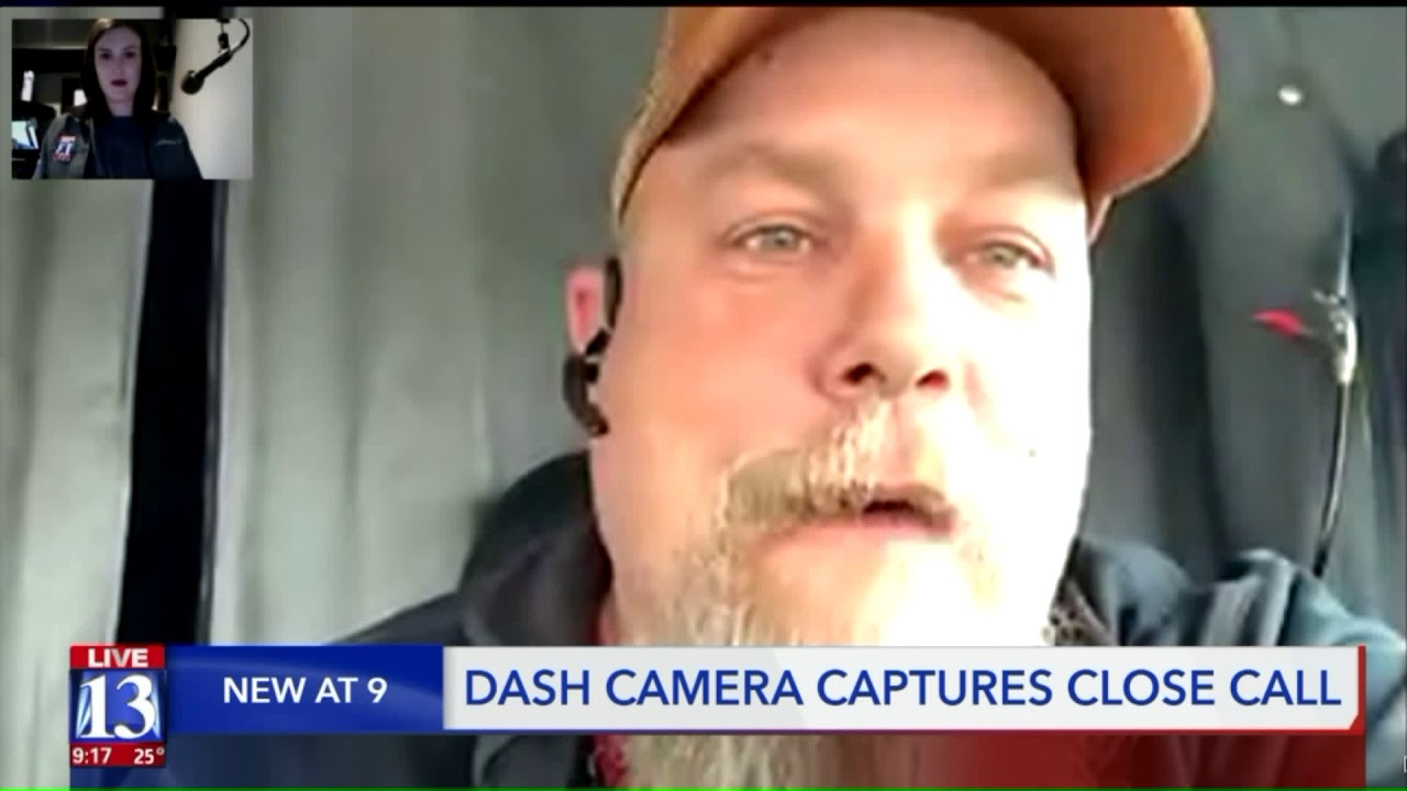 Trucker`s dashcam captures close call