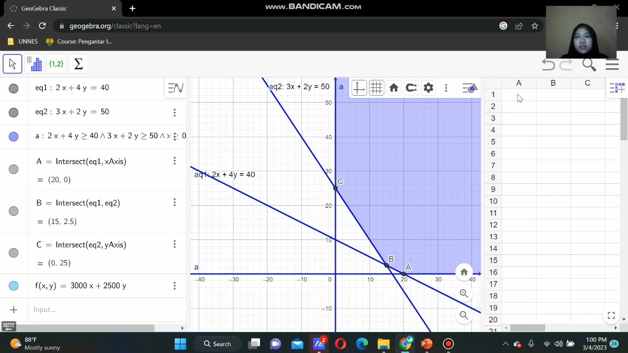 GEOGEBRA METODE GRAFIK & GARIS SELIDIK | Program Linear (minimum)