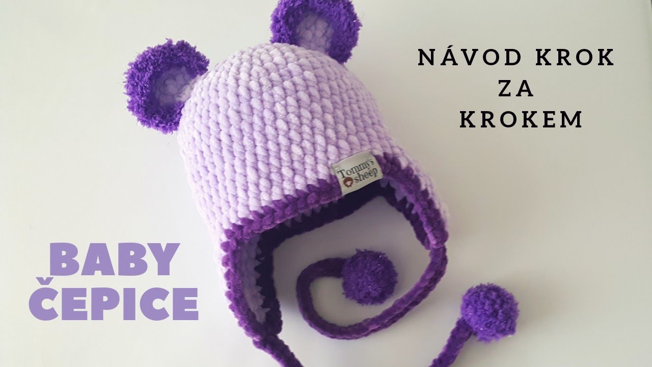 H&aacute;čkovan&aacute; medvěd&iacute; čepička s klapkami na u&scaron;i / n&aacute;vod KROK za KROKEM / 3-6 měs&iacute;ců