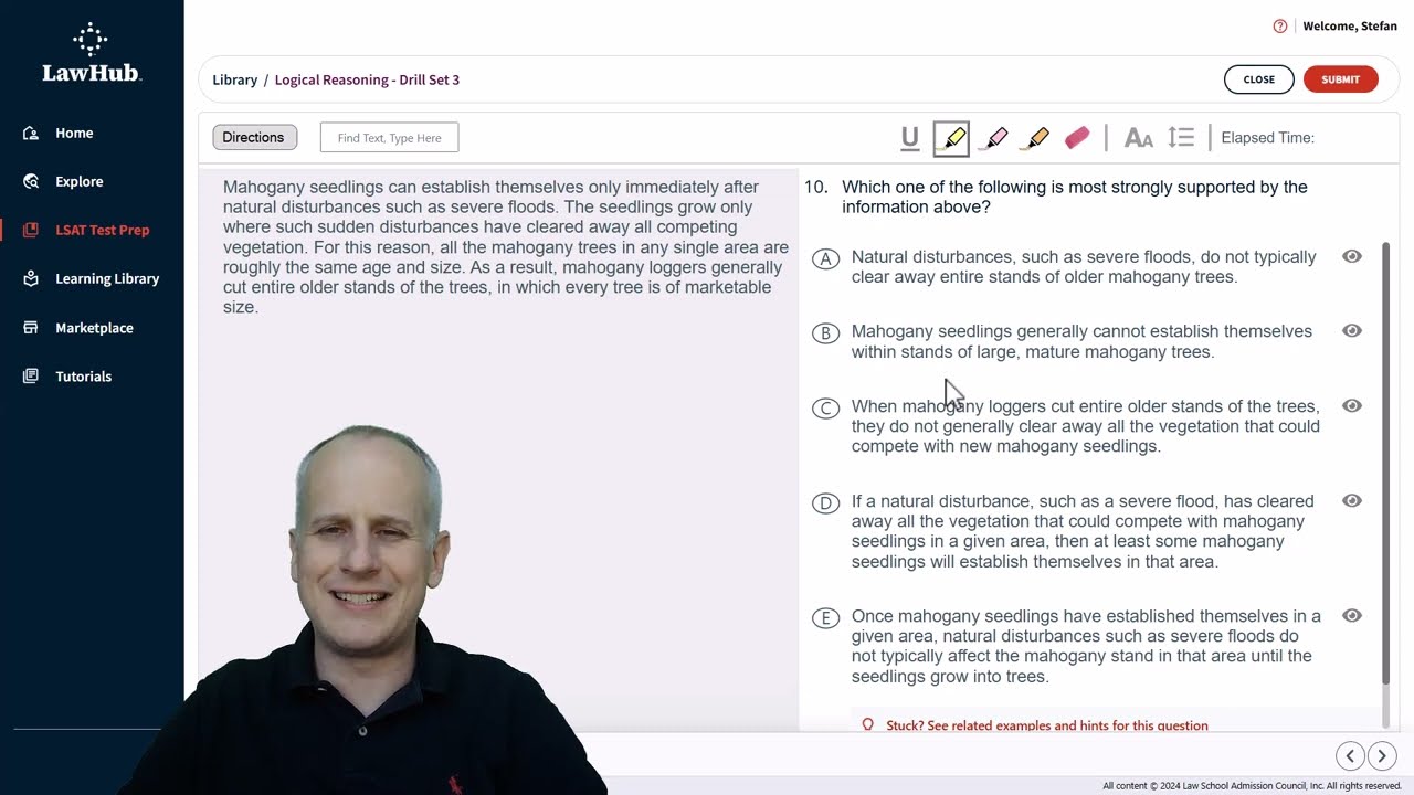 How to Use the Highlighting Tool to ID a LSAT Inference Using LawHub Logical Reasoning Drill Set 3