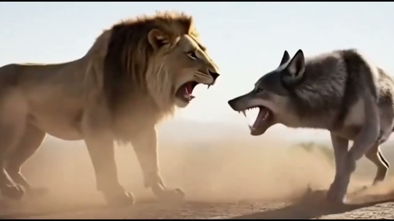 A swift eagle flies ahead while the tiger, lion race behind ready to fight in afierce jungle clash.