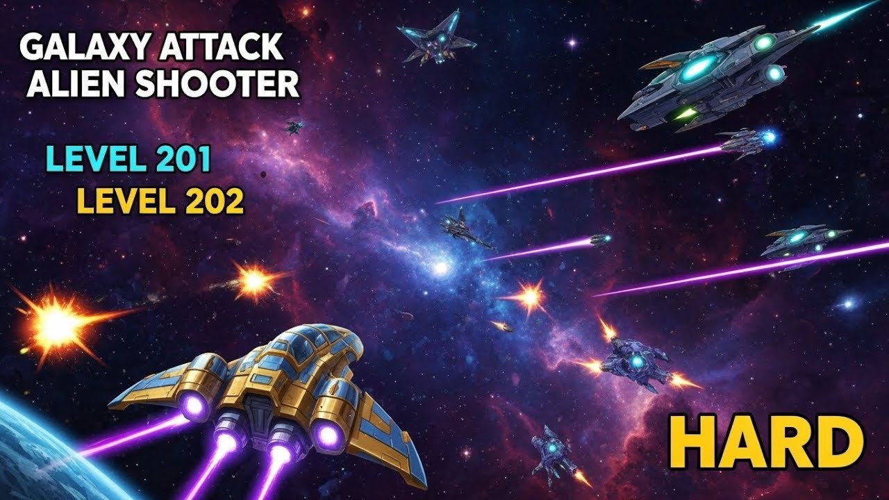Level 201 And 202 Road To BOSS SNOWMAN Hard #galaxyattackalienshooter #alienshooter