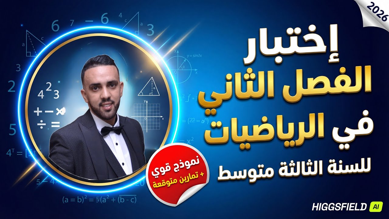 إختبار الفصل الثاني في مادة الرياضيات للسنة الثالثة متوسط