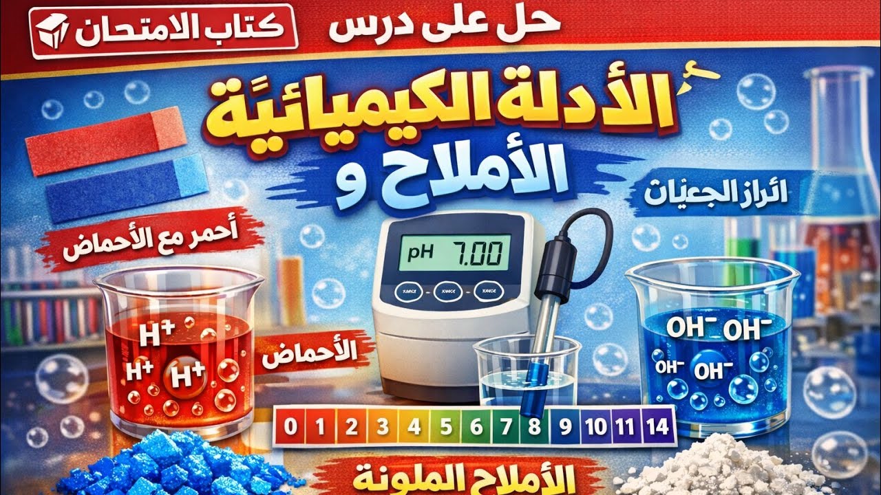 حل على درس الأدلة الكيميائية و الأملاح كتاب الإمتحان علوم أولى إعدادى الترم الثانى 2026