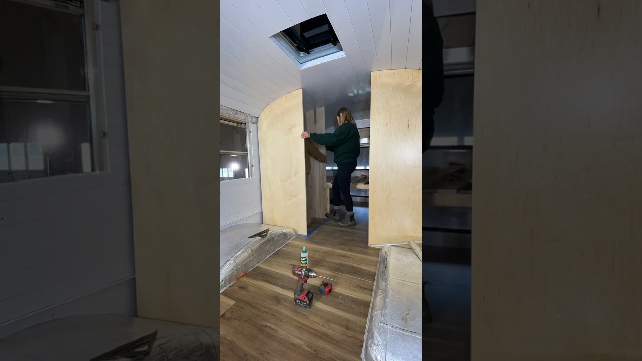 Framing A Toilet Stall In A Skoolie Conversion #skoolie #skoolieconversion  #buslife