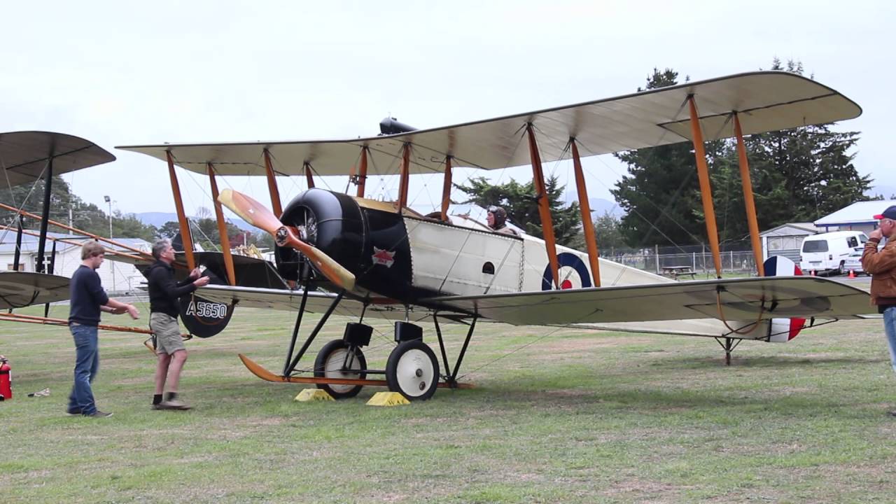 Starting an Avro 504K's Gnome rotary engine