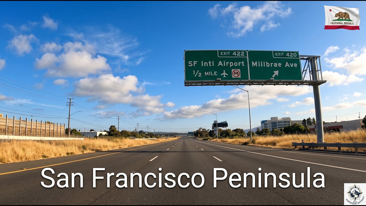 San Francisco Peninsula 4K | San Mateo to San Bruno | No Commentary Drive
