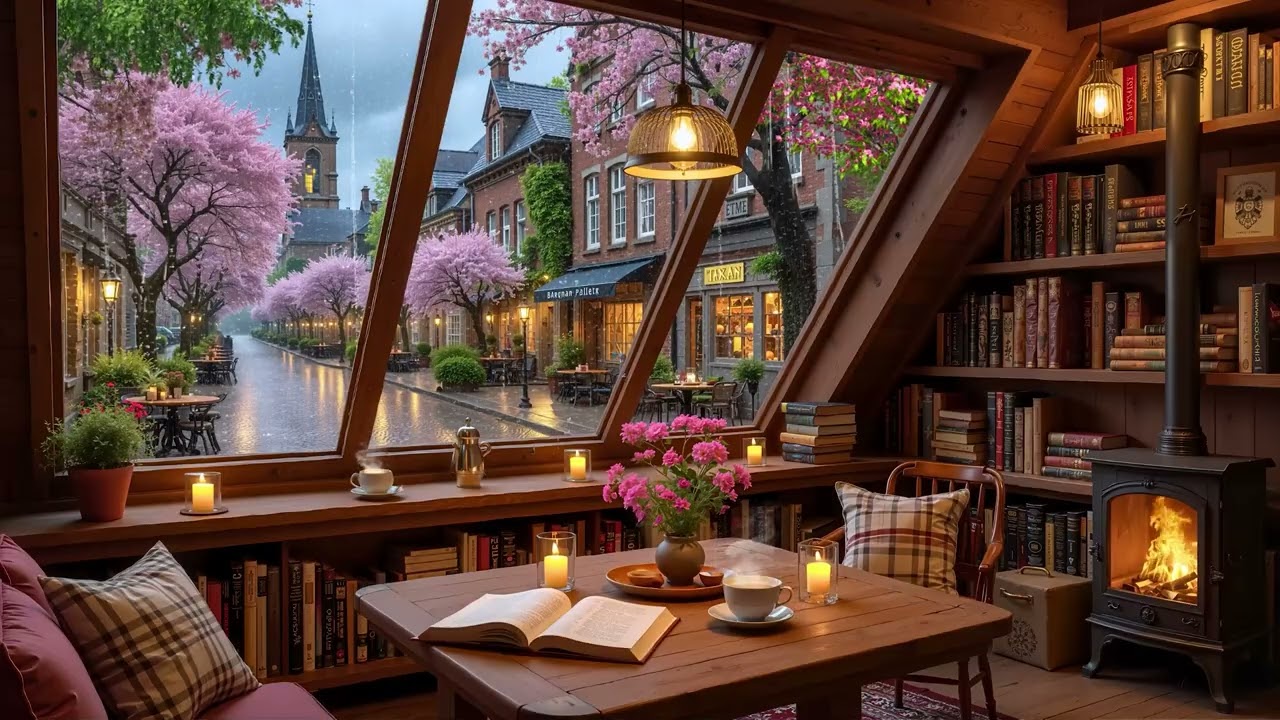 Кофейня Soft Spring Rain ☕ Нежная джазовая музыка на фортепиано и потрескивающий камин