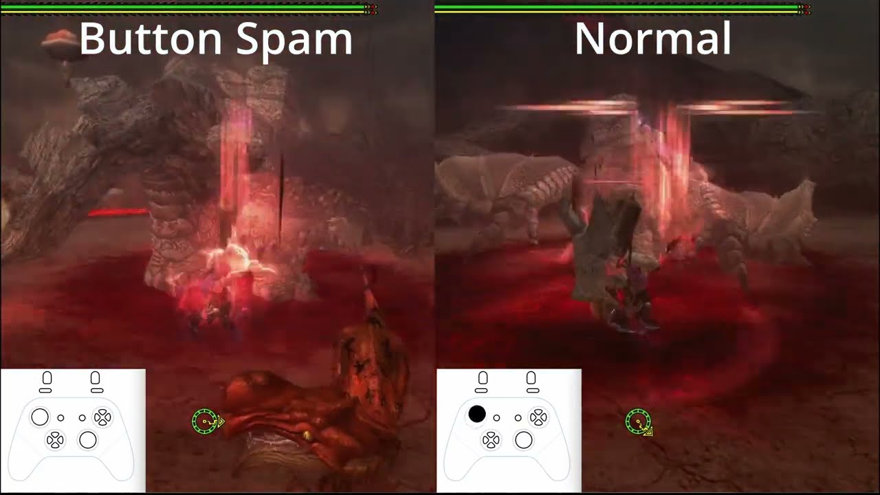 Monster Hunter Frontier, Magnet Spike: Magnet Pin Button Press Comparison