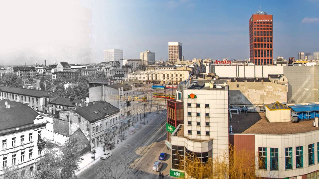 Refotografie - panorama śródmieścia Łodzi -  lata 60. XX w. i 2016 r.