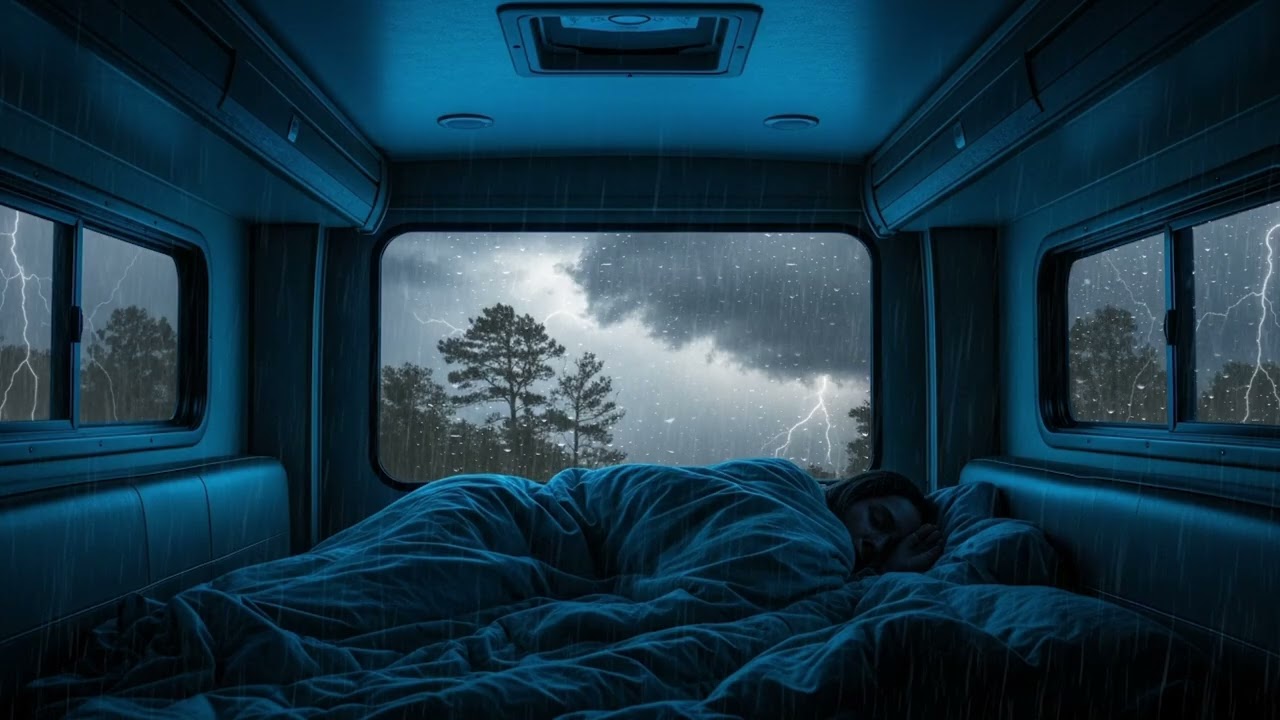 Storm Parking Night ⚡🌧️ | Rain on Windshield, Car Cabin Calm, Lonely Thunder Ambience