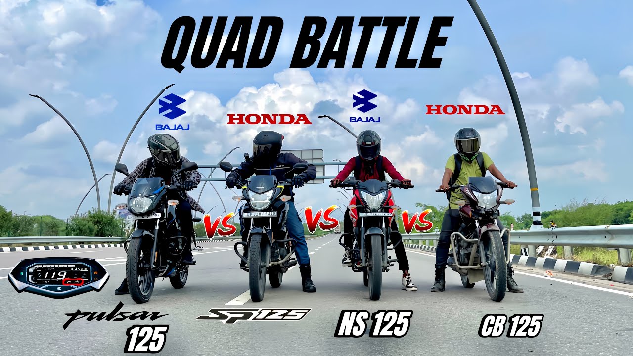 Bajaj pulsar 125 2024 vs Honda sp 125 vs pulsar ns 125 vs Honda CB 125 sp shine | quad battle 😱