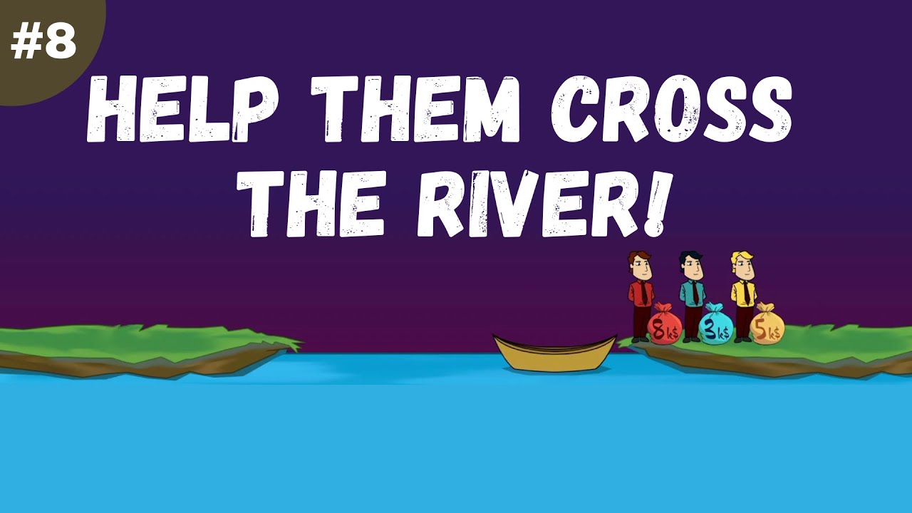 3 men with their 3 bags of money river crossing puzzle