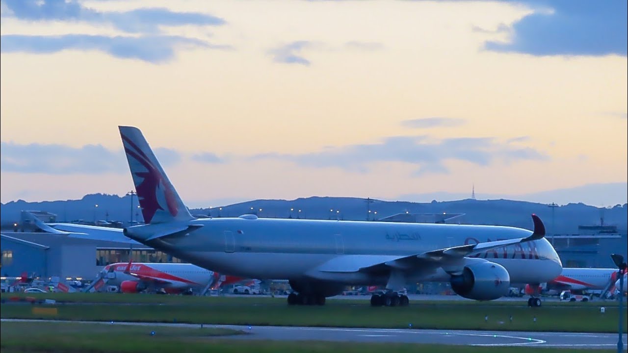 Qatar Airways A350-1041 Taxi and Takeoff at Edinburgh Airport, EDI