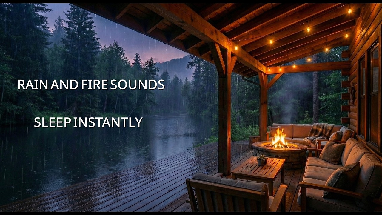 Sleep Instantly: Rain and Fire Sounds on a Lake Cabin Porch