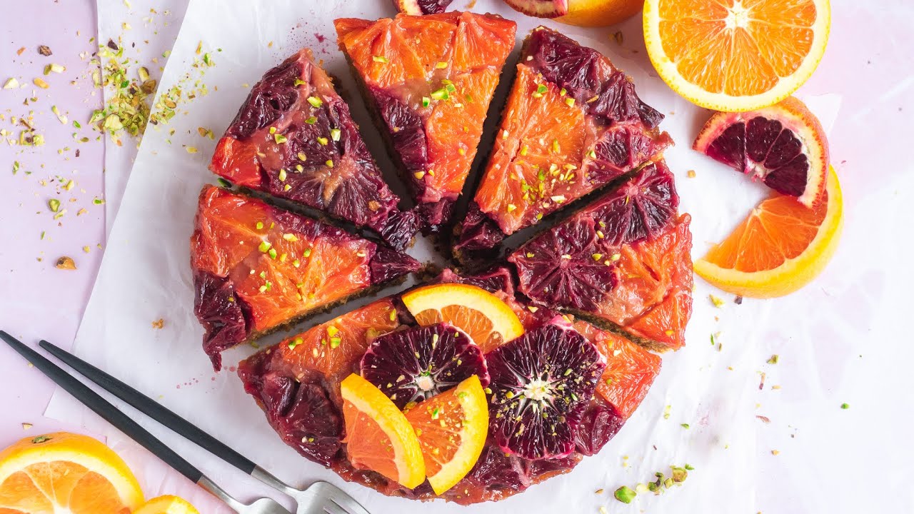 ORANGE UPSIDE DOWN CAKE: Plant-Based Whole Wheat Flour Dessert Recipe / Olive Oil Whole Wheat Cake