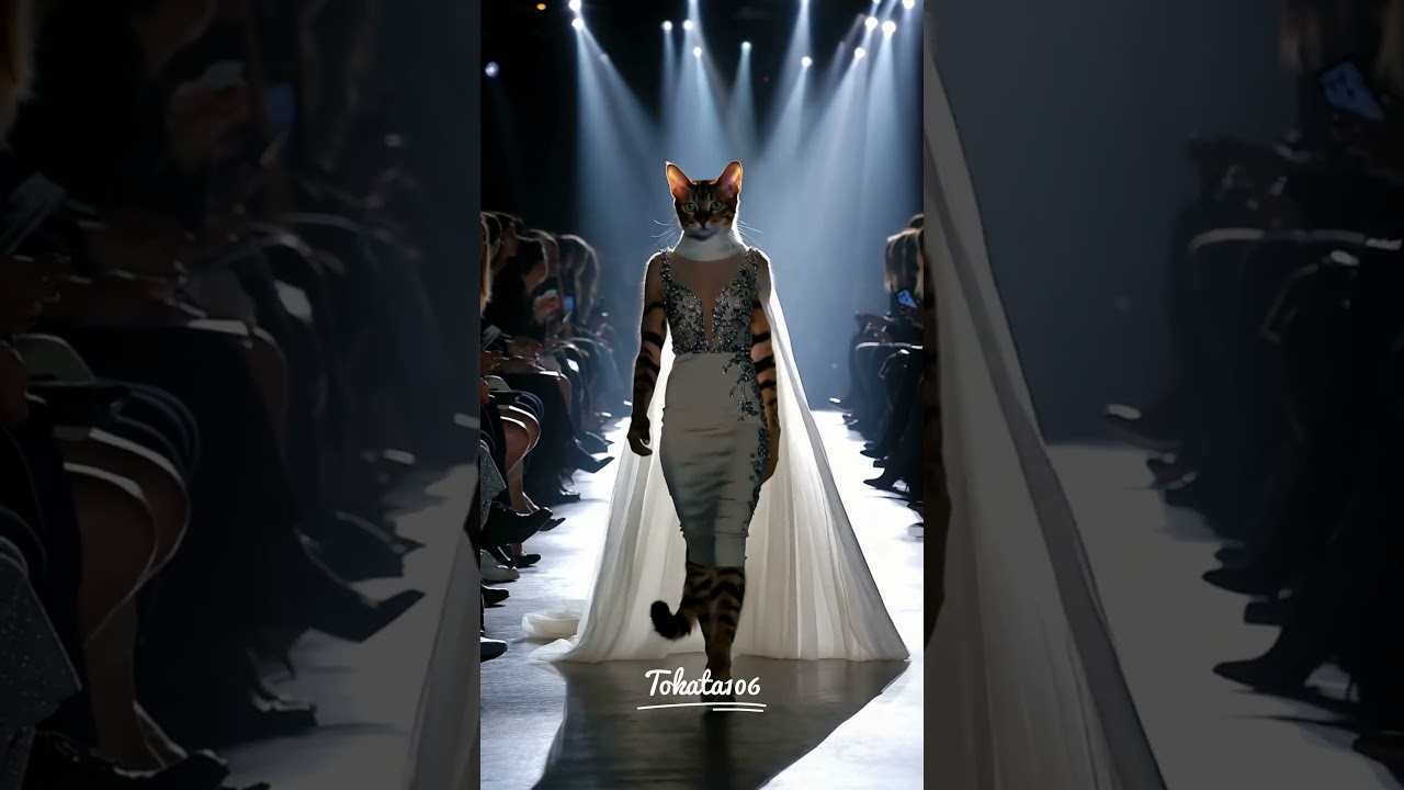 Feline Fashion Royalty: Cat Struts Ball Gown on the Catwalk! ✨👗#cat #show #shorts