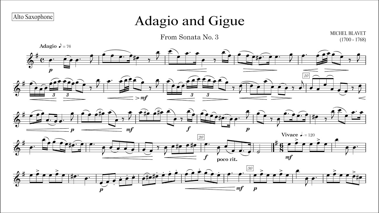 Adagio and Gigue for Alto Saxophone - By Michel Blavet