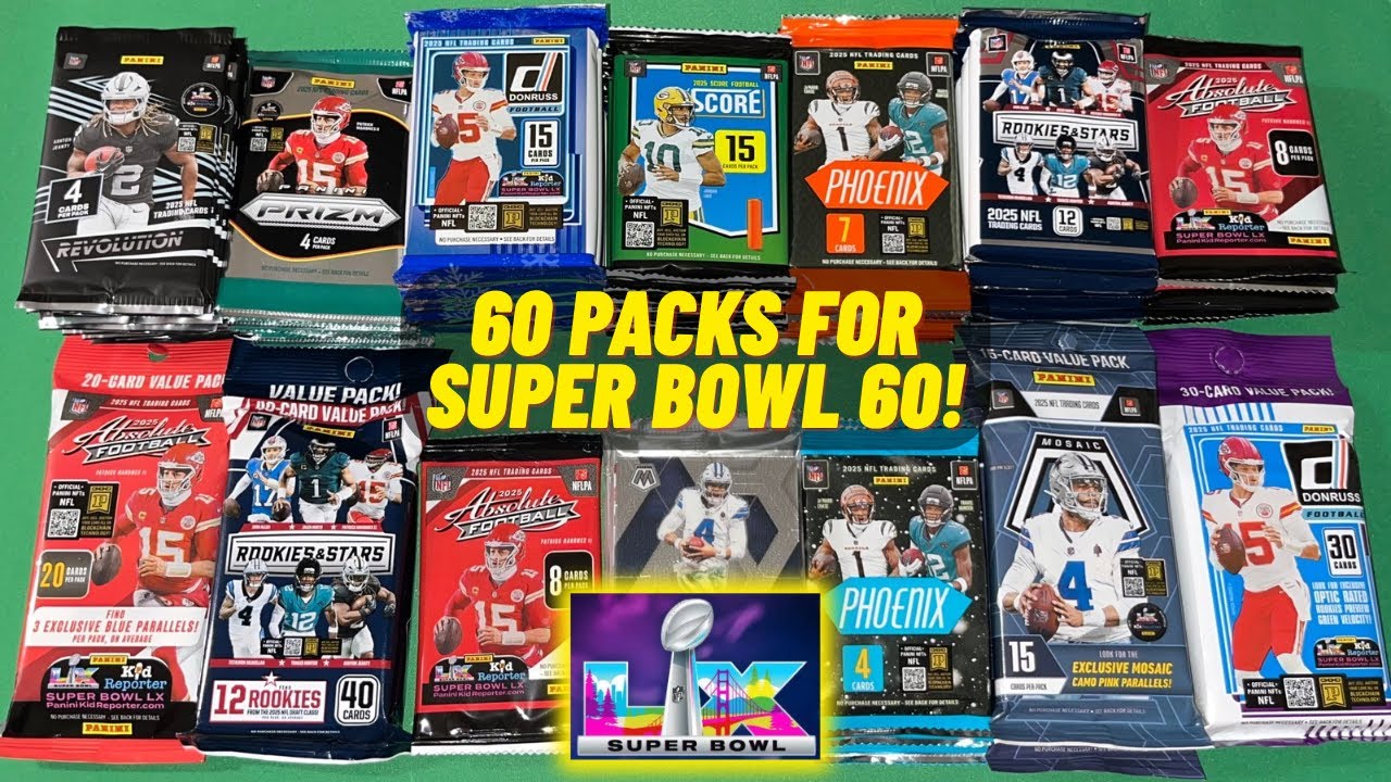 Opening 60 Packs of 2025 Panini Football Cards for Super Bowl 60! HUGE RIP! New Retail Sports Cards!
