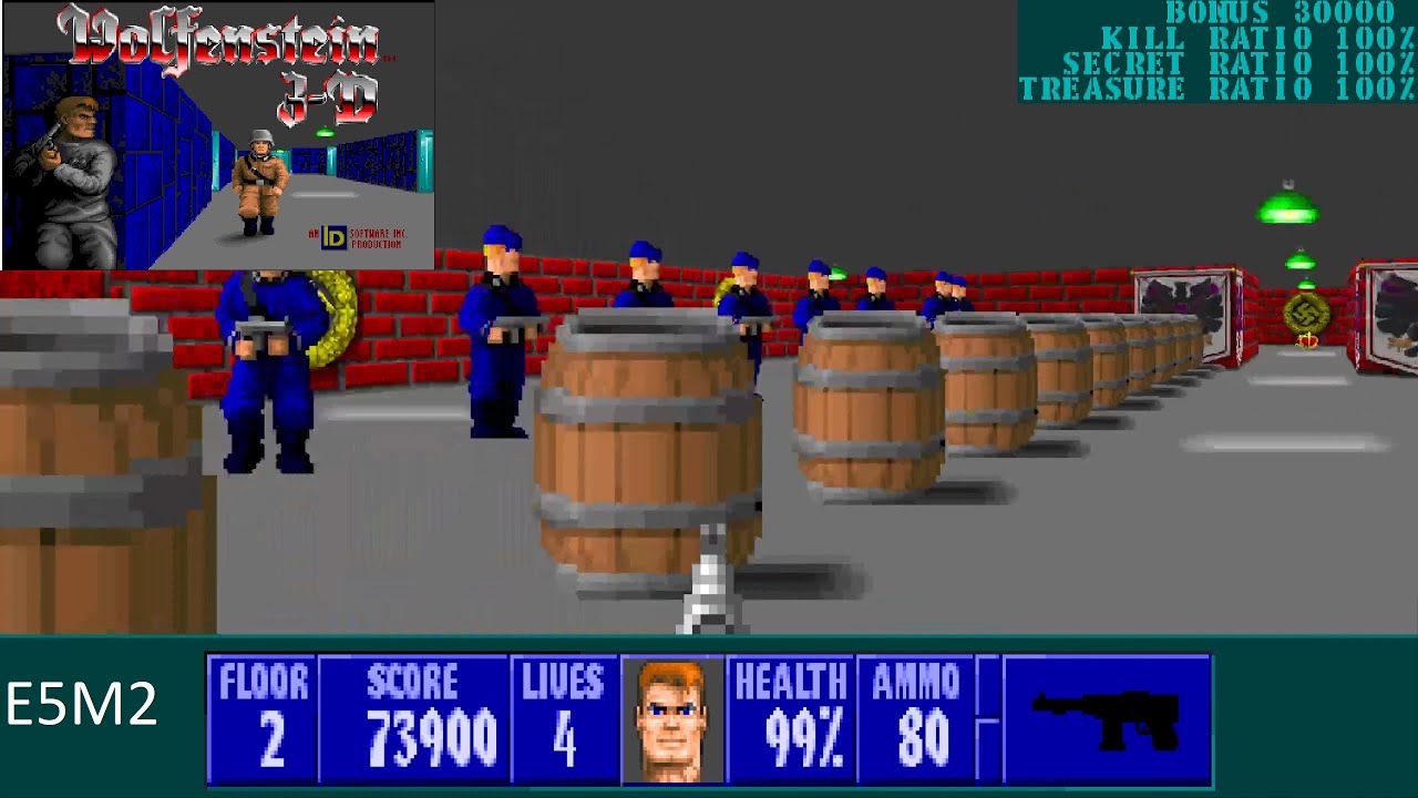 Wolfenstein 3D: E5M2 100% I am Death Incarnate with commentary