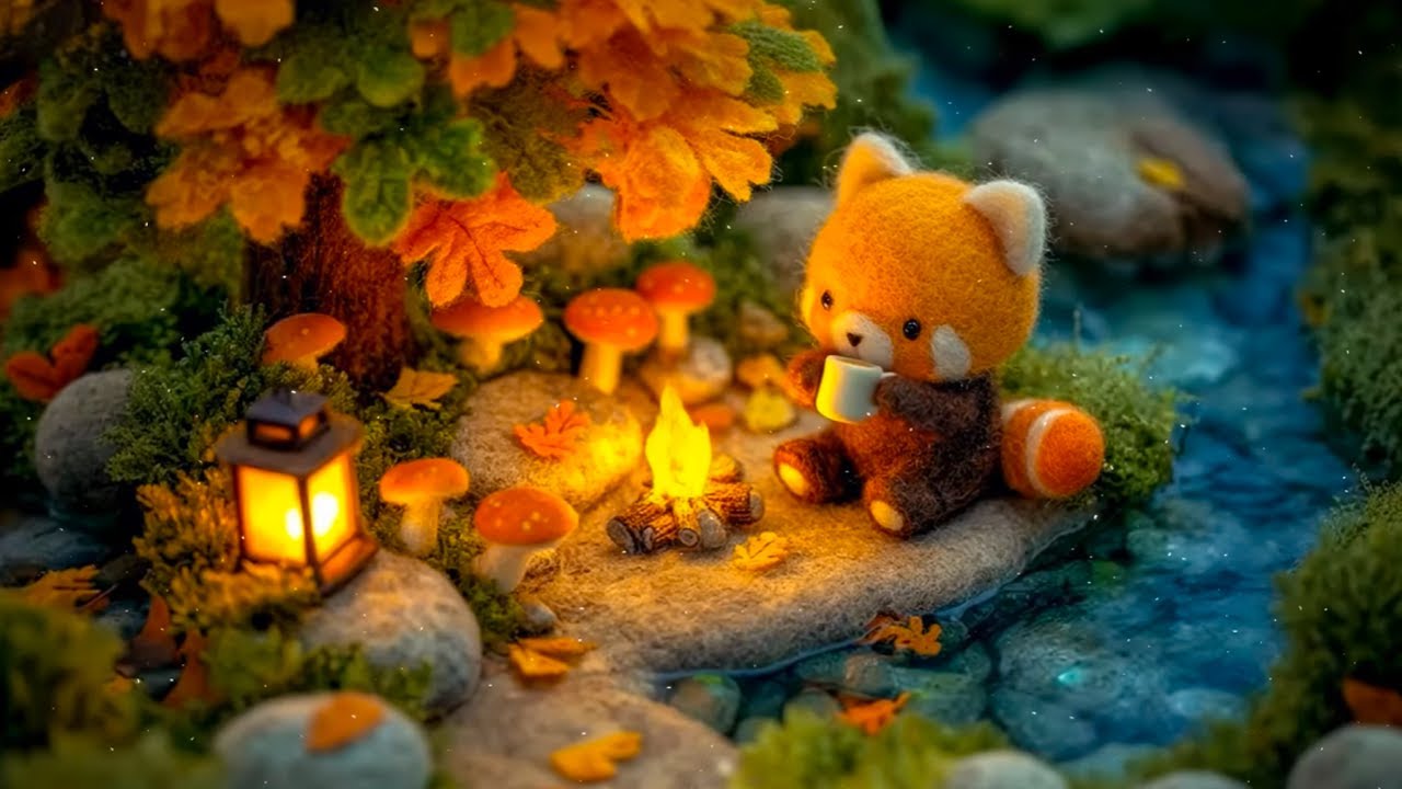 Autumn Cozy Jazz Lofi – Warm Campfire & Forest River Ambience 🍂🔥☕ / Study, Relax & Focus