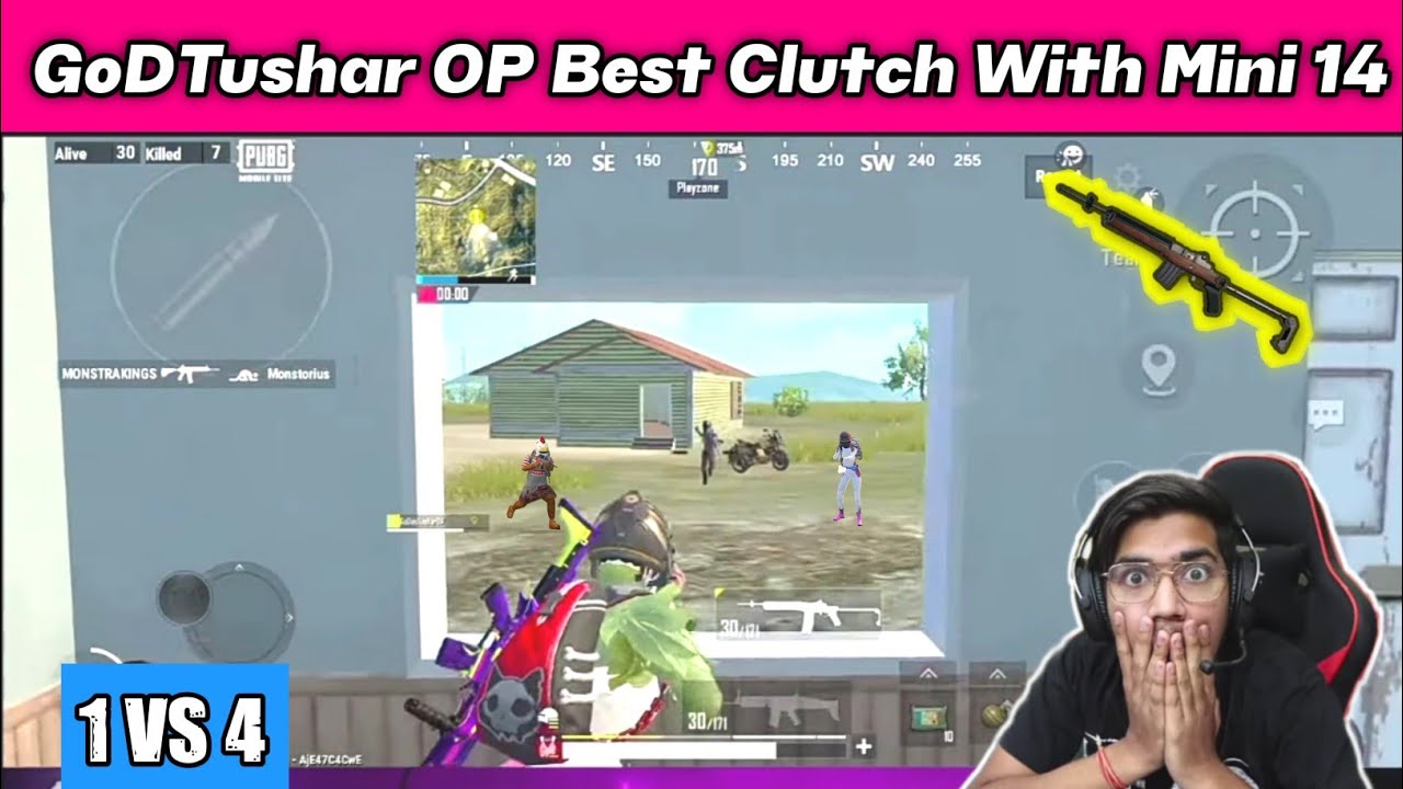 GoDTushar OP 1V4 With Mini 14 💛 God Tushar Op Best Clutch || Pubg Mobile Lite