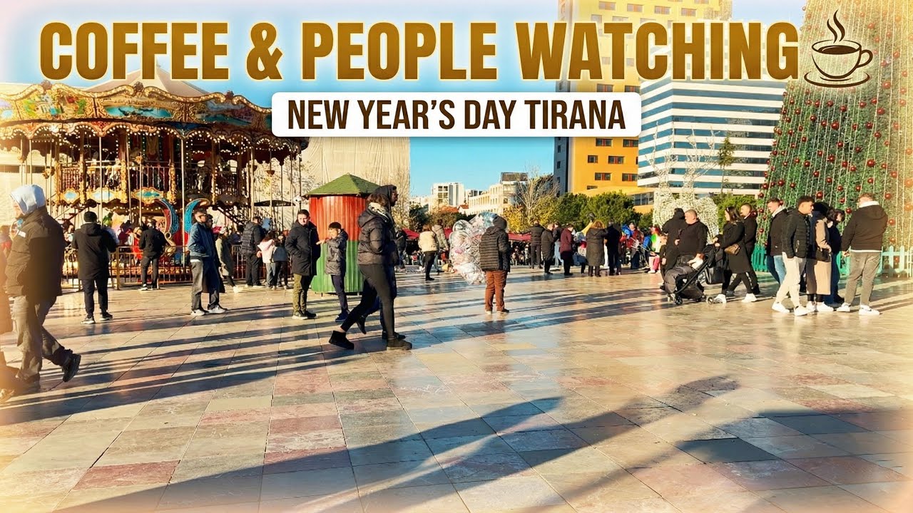 Coffee & People Watching in Tirana ☕️ | New Year’s Day at Skanderbeg Square