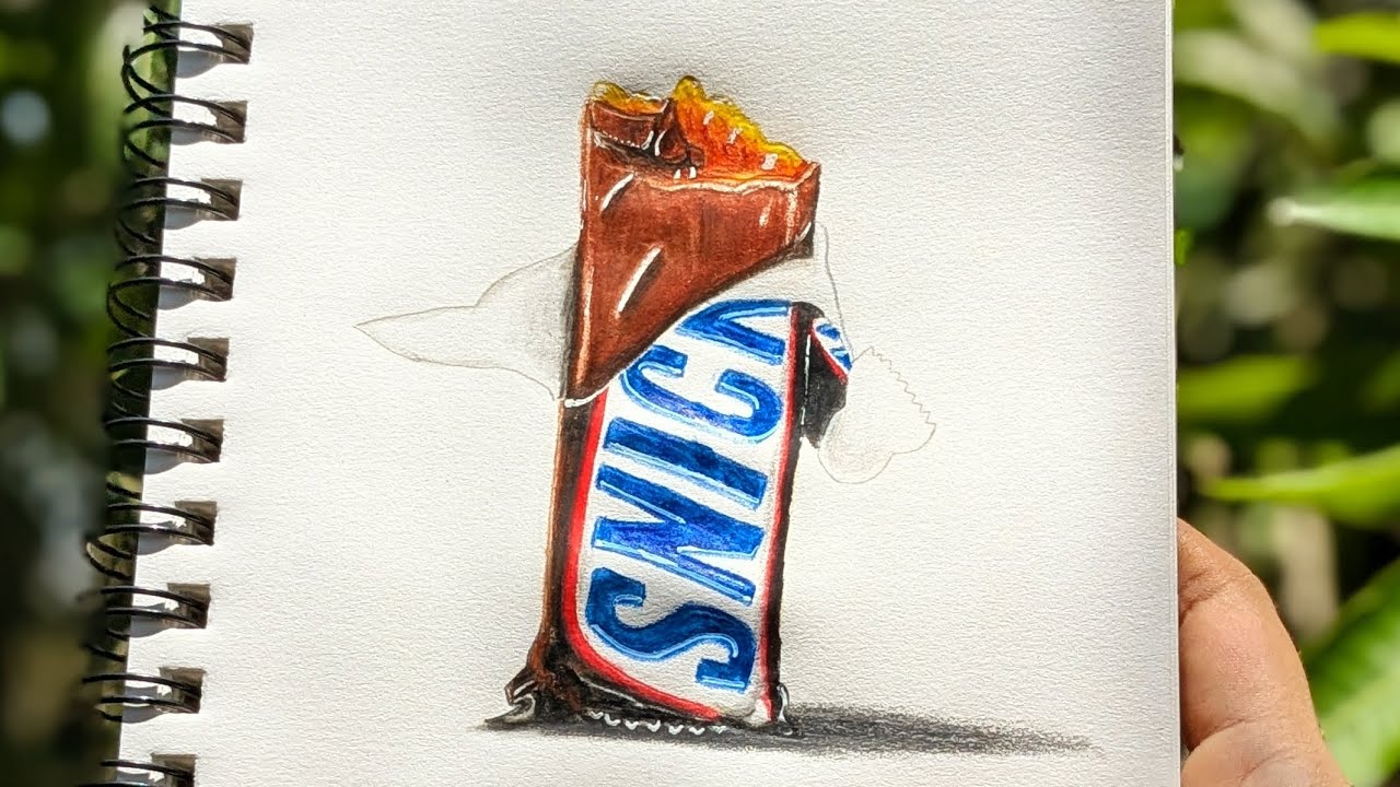 Realistic Snickers chocolate drawing with color pencil || Color Pencil drawing