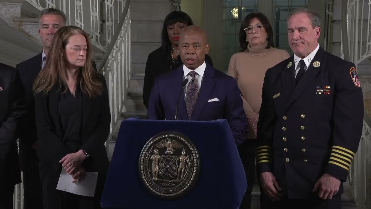Fire Commissioner Laura Kavanagh joins Mayor Eric Adams at briefing on injuries to FDNY firefighter