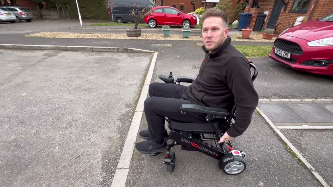 LITH-TECH COMPACT + Folding Electric Wheelchair, Lightweight portable chair that’s great for travel