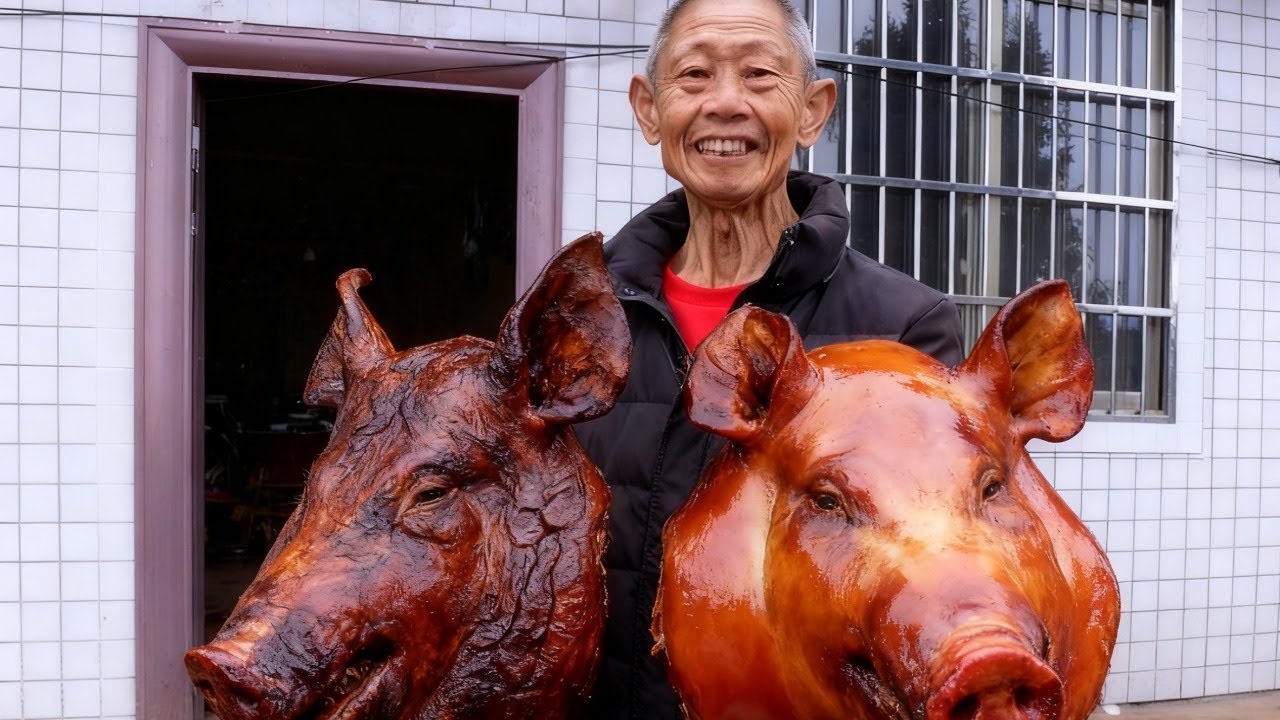 300买两个大猪头，老爸做腊猪头，还煮盆毛血旺，麻辣鲜香！