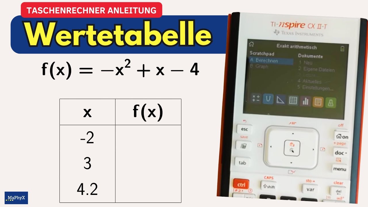 Wertetabelle am Taschenrechner TI-Nspire CX II-T erstellen – Anleitung Schritt für Schritt
