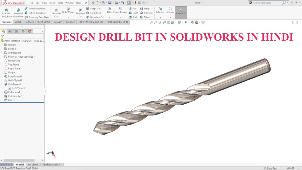 Drill Bit Solidworks Tutorial For Beginners In Hindi | Exercise No. 79