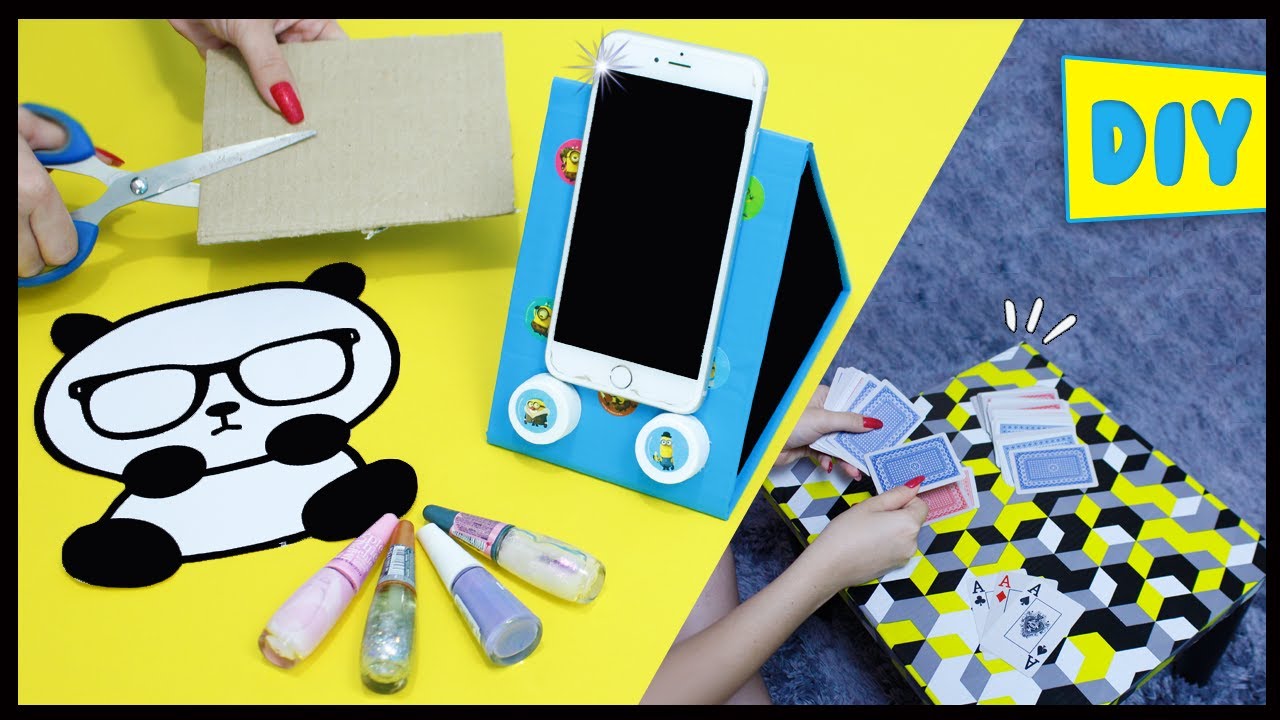 DIY's COM PAPELÃO 📦🐼 PANDA ORGANIZADOR, MESINHA & SUPORTE PARA CELULAR