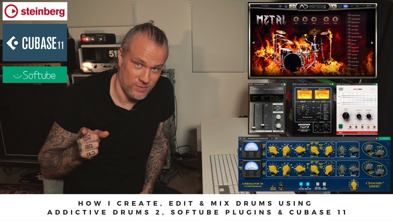 HOW I EDIT DRUMS using ADDICTIVE DRUMS 2, SOFTUBE plugins & CUBASE 11