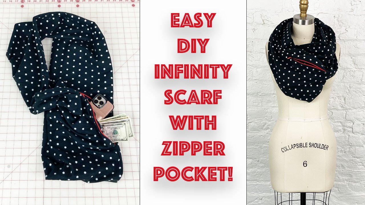 DIY Infinity Scarf With Hidden Zipper Pocket Sewing Tutorial | Sew Anastasia